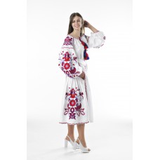 Boho Style Ukrainian Embroidered Dress "Boho Birds Plus" red on white 